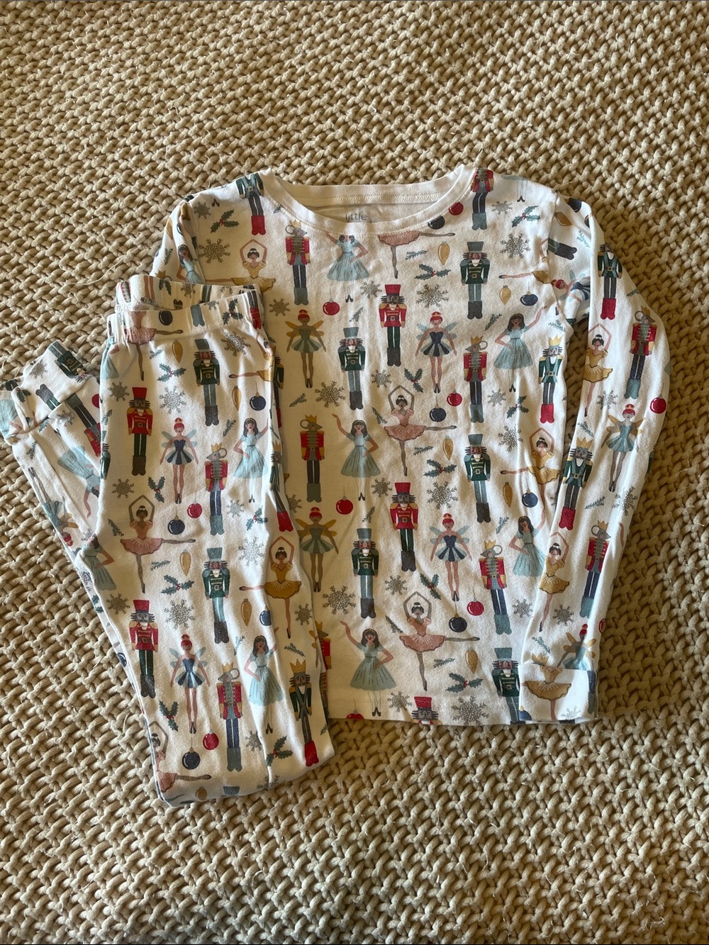 Kids White Nutcracker & Ballerina Print Long Sleeve PJs100% Organic Cotton